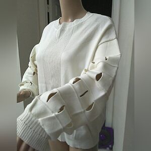 NWOT MARIA PAVAN Cutout Sleeve Cream Knit Pullover Sweater SZ. LG GORGEOUS!